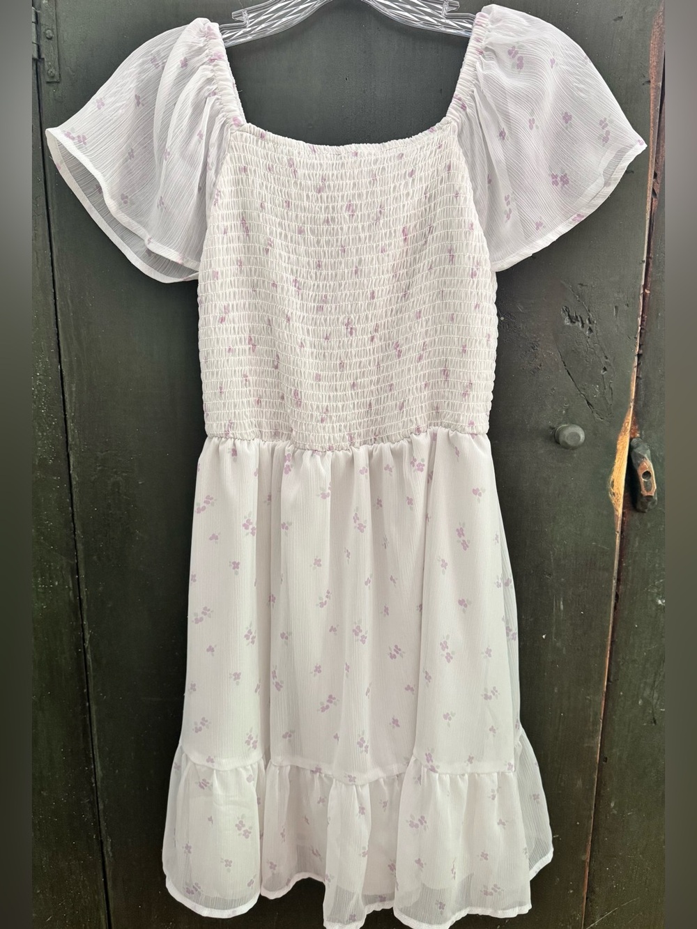 Girls Cat & Jack White Casual Flowy Dress with Lilac Floral, Size 14, Size XL